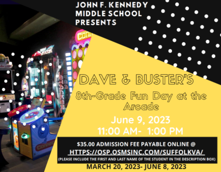 Dave and Busters 8th Grade Fun Day at the Arcade 